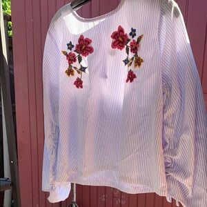 Floral Embroidered Striped Women's Top